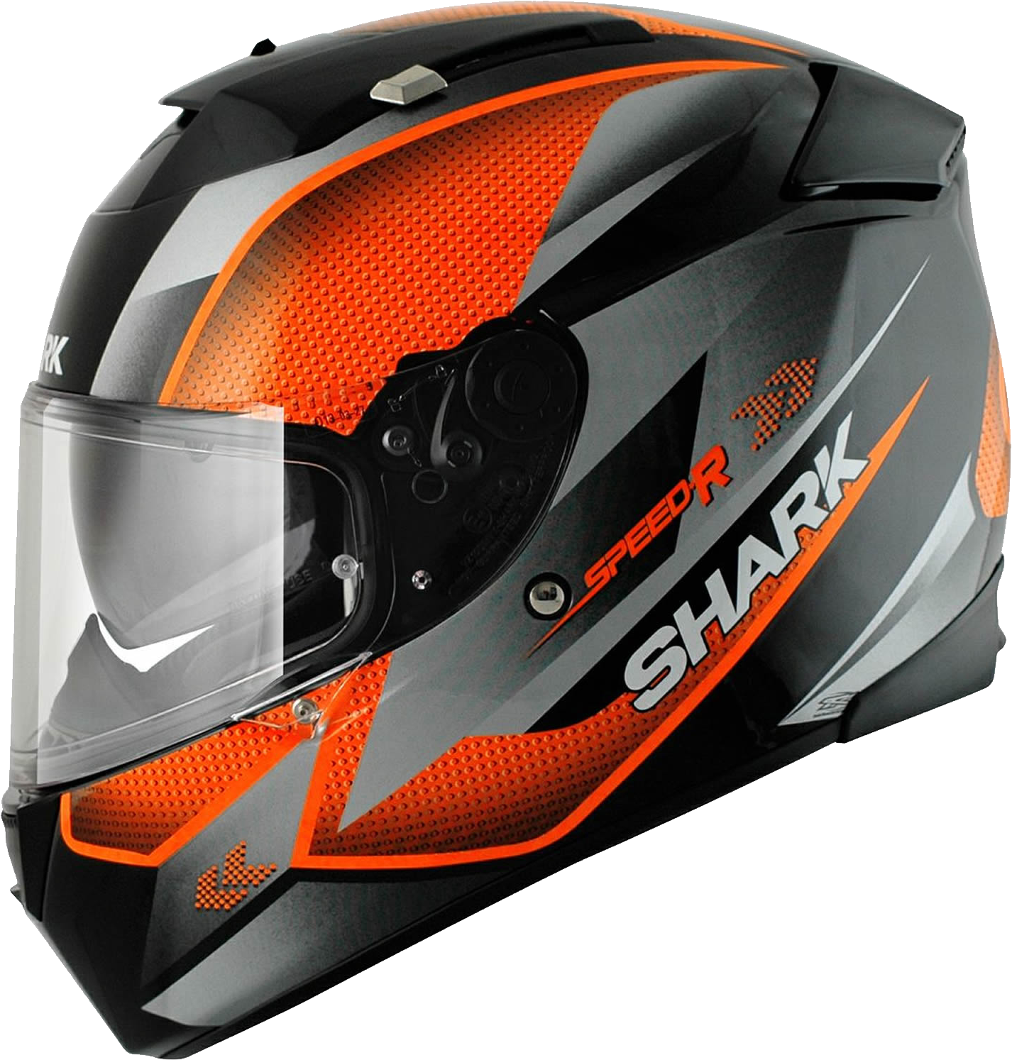 Black Orange Sport Motorcycle Helmet Graphic Transparent Background PNG Image