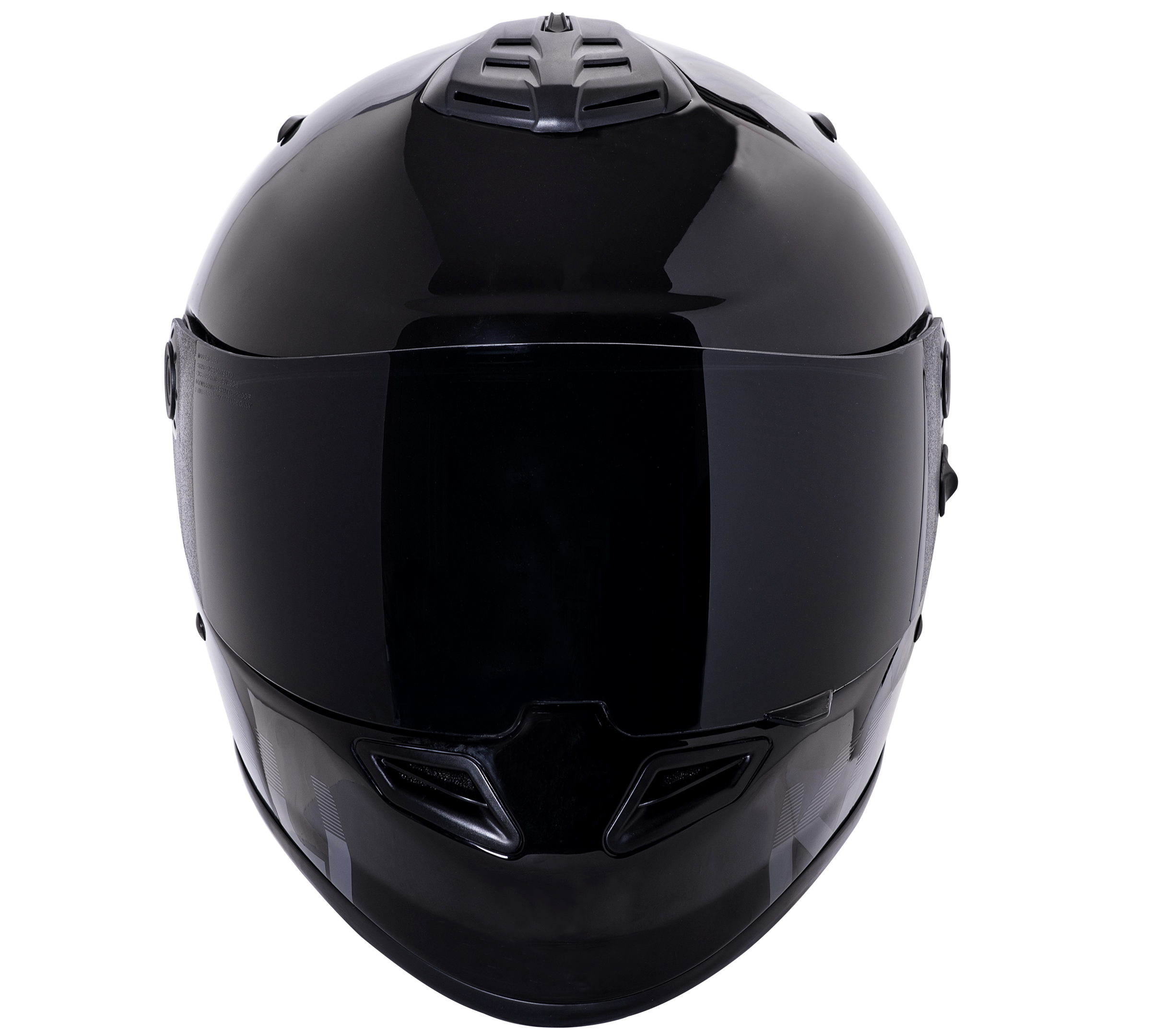 Glossy Black Full Face Motorcycle Helmet Front View Transparent Background PNG Image