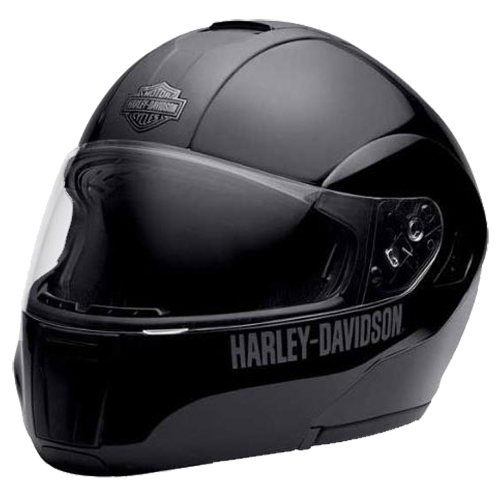 Glossy Black Full Face Motorcycle Helmet Side View Transparent Background PNG Image