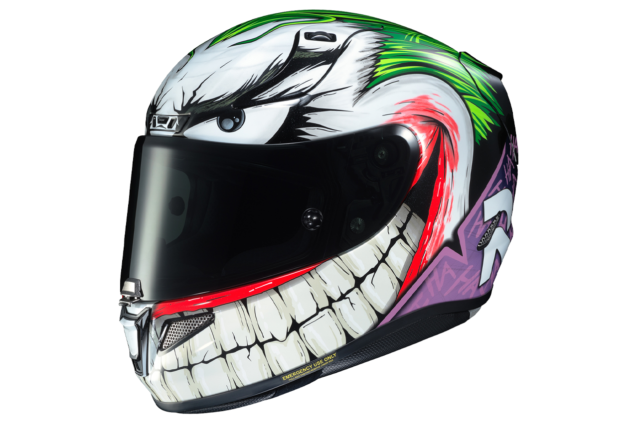 Green Purple Smiling Monster Full Face Motorcycle Helmet Transparent Background PNG Image