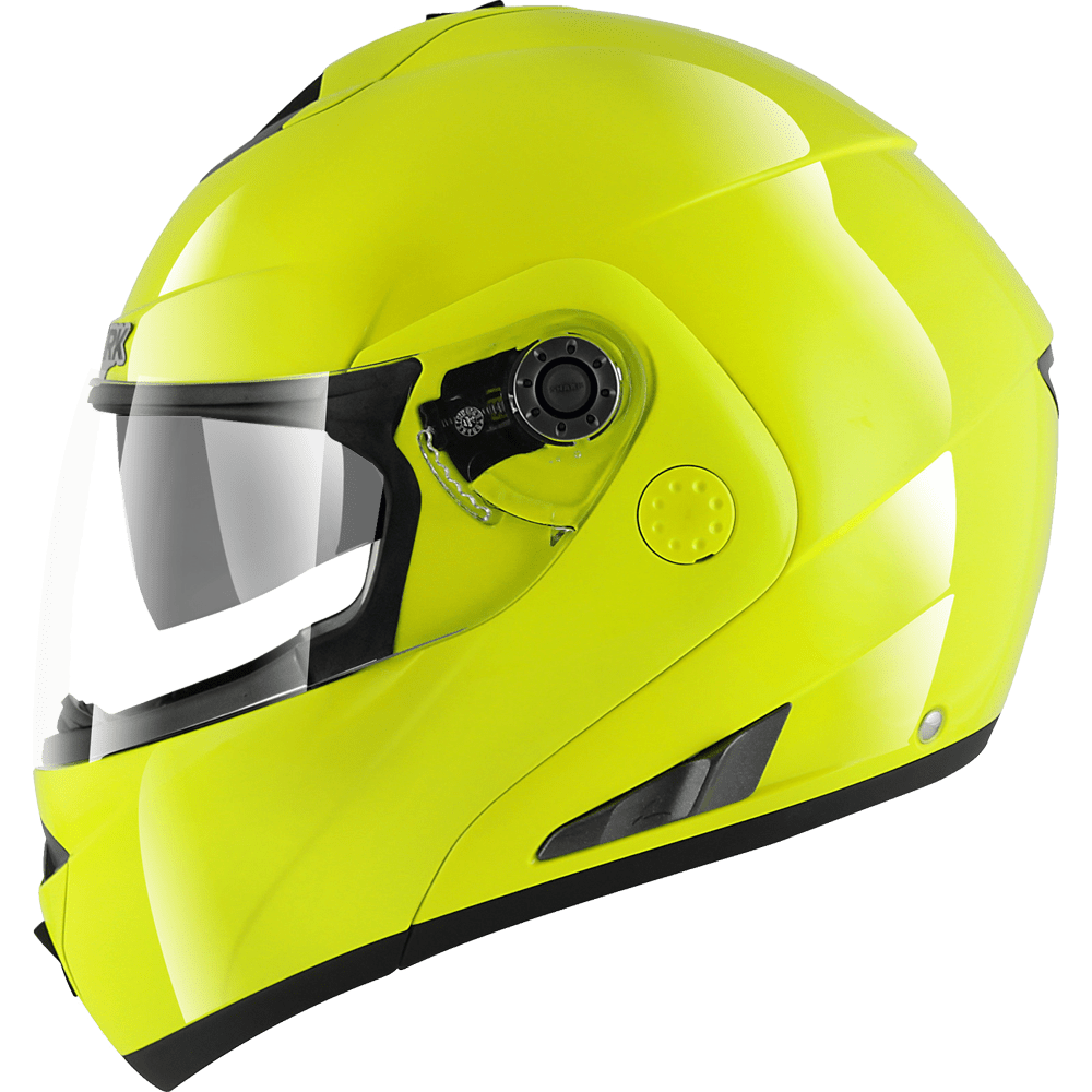 Neon Yellow Full Face Motorcycle Helmet With Clear Visor Transparent Background PNG Image