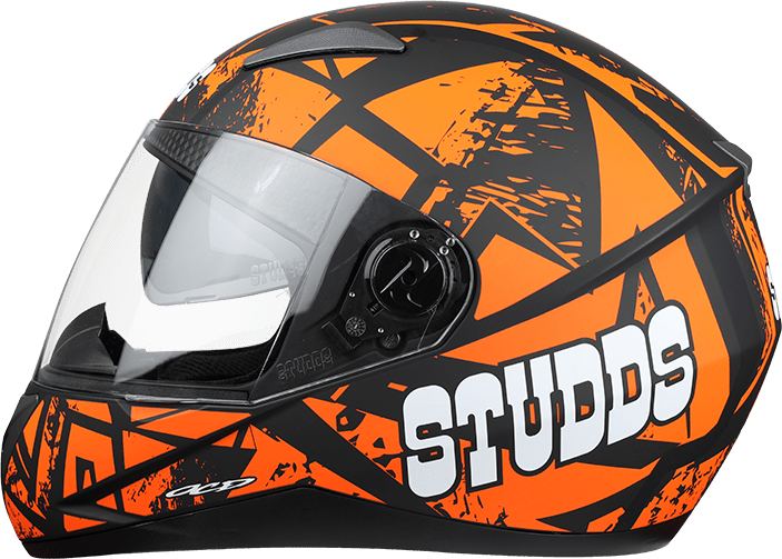 Orange Black Graphic Full Face Motorcycle Helmet Transparent Background PNG Image