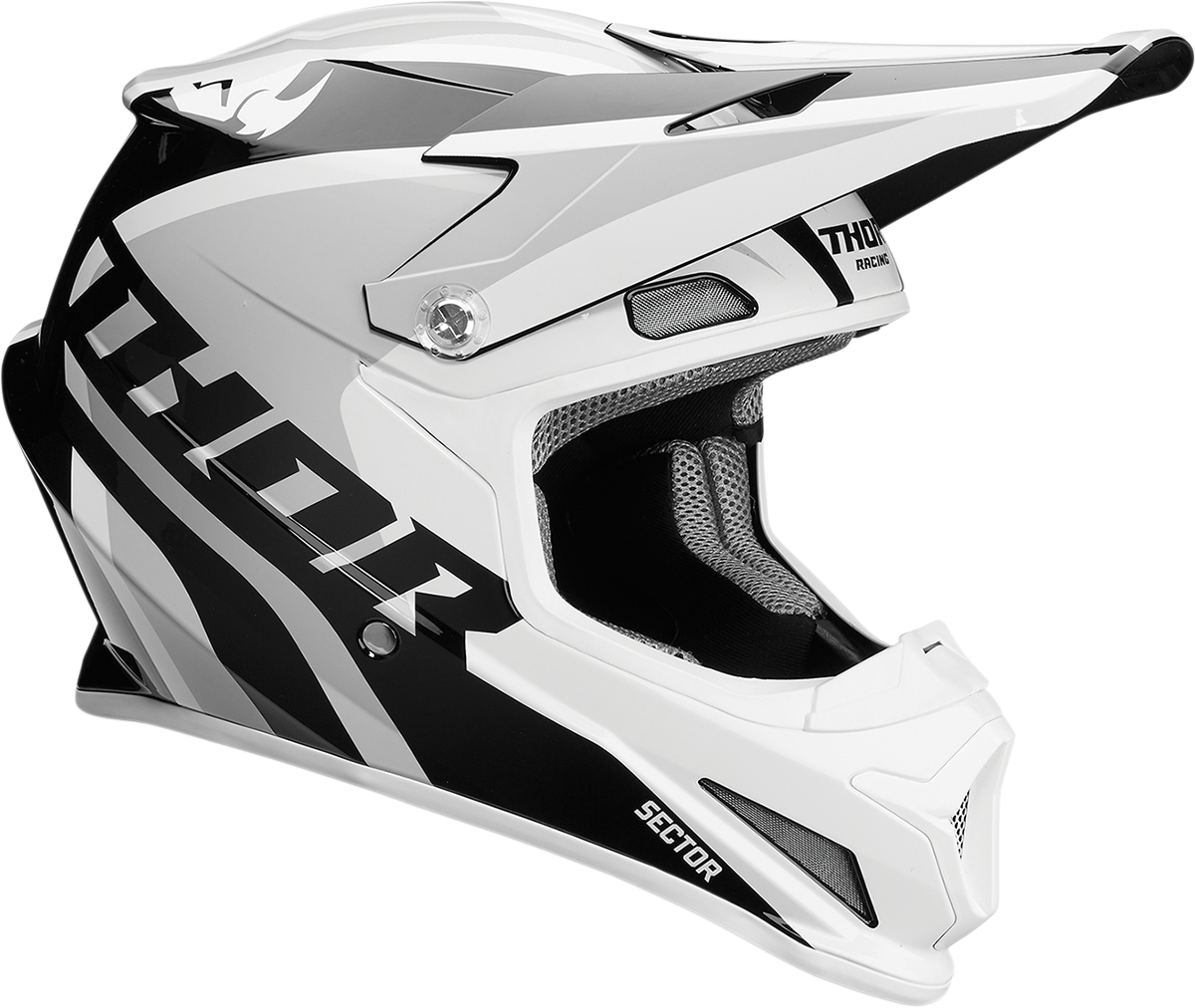 White Black Motocross Helmet Side View With Peak Transparent Background PNG Image