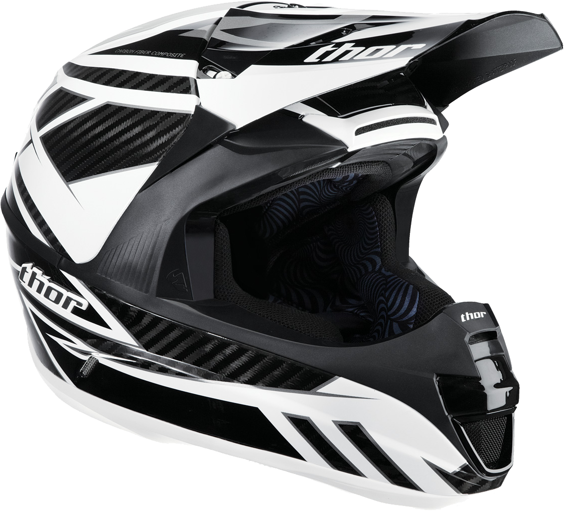 White Black Motocross Helmet With Angular Peak Transparent Background PNG Image