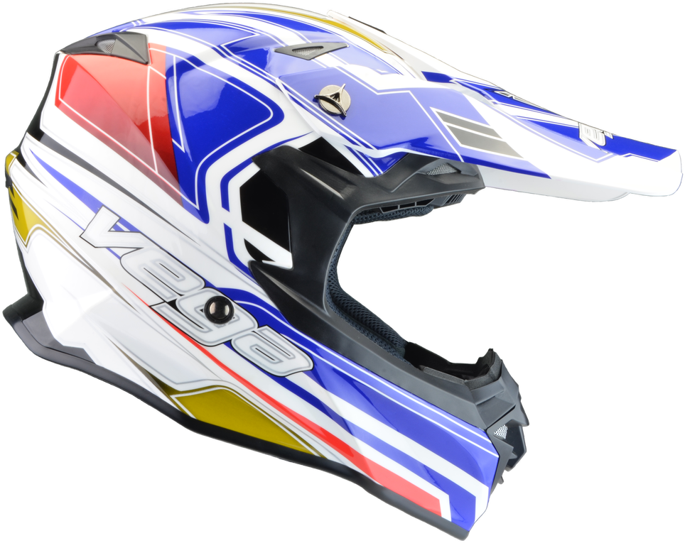 White Blue Red Motocross Helmet With Peak Transparent Background PNG Image
