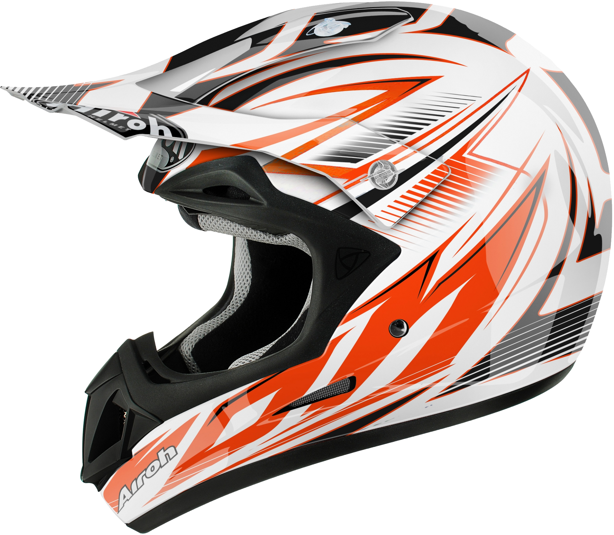 White Orange Motocross Helmet With Angular Graphics Transparent Background PNG Image