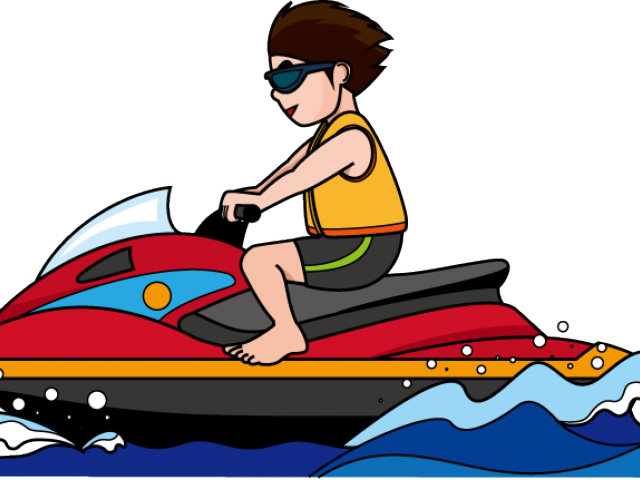 Cartoon Woman Riding Colorful Jet Ski On Waves Transparent Background PNG Image