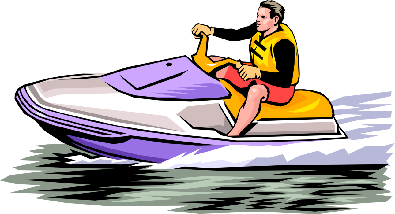 Cartoon Woman Riding Pink Jet Ski With Water Splash Transparent Background PNG Image
