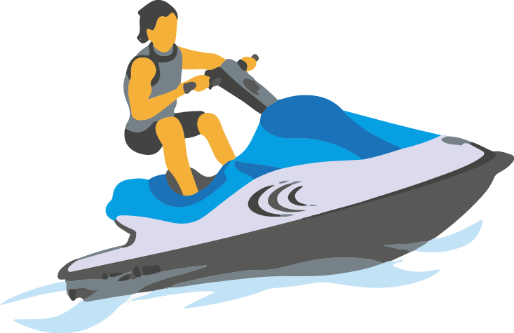 Cartoon Man Riding Blue Jet Ski On Water Transparent Background PNG Image