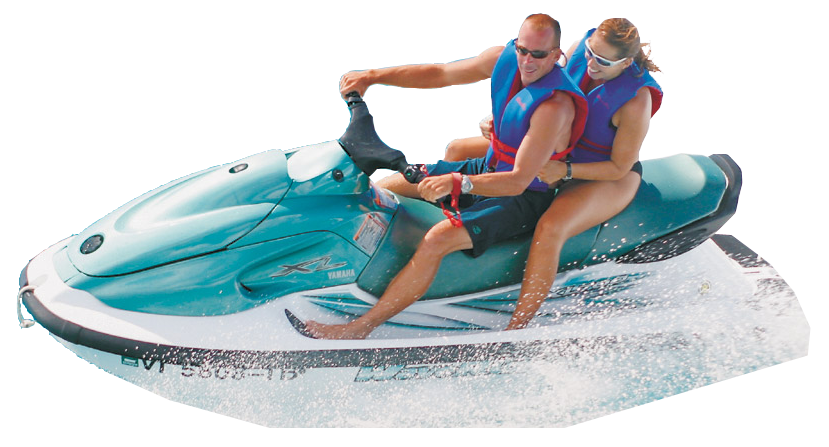 Couple Riding Turquoise Jet Ski On Water Transparent Background PNG Image