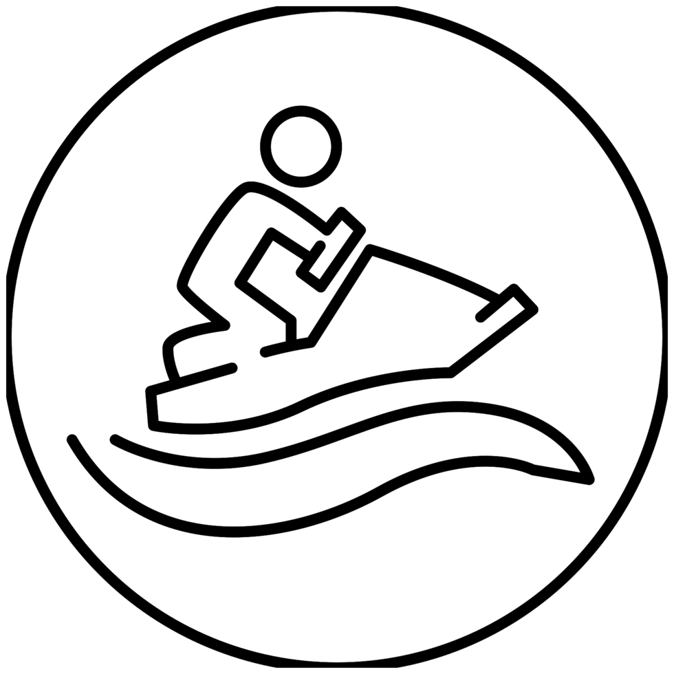 Round Black Line Icon Of Person Riding A Jet Ski Transparent Background PNG Image