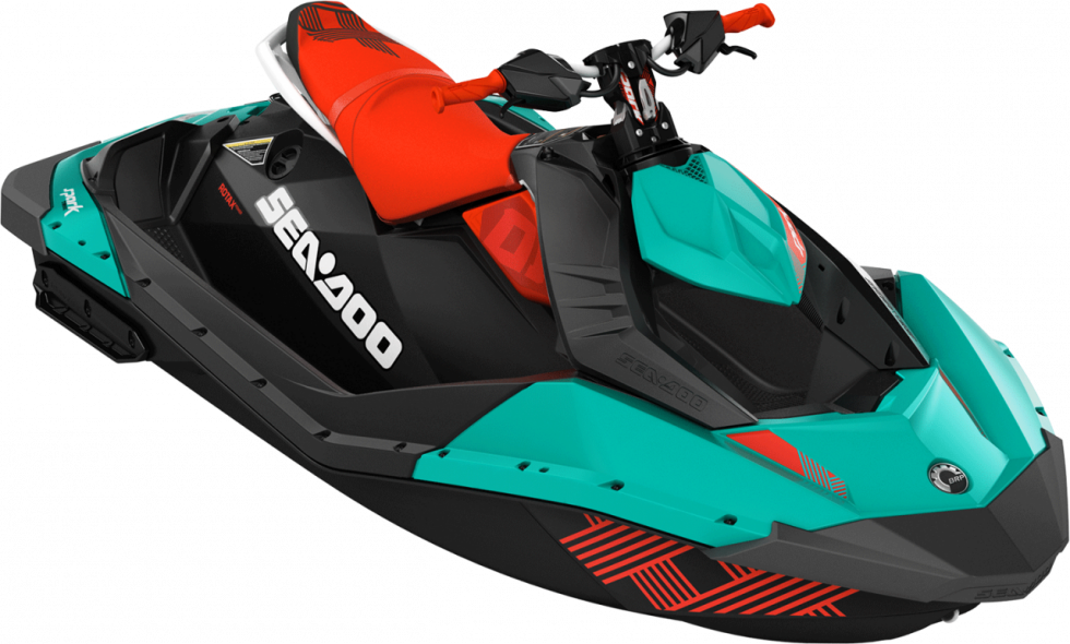 Teal Red Sport Personal Watercraft Side View Transparent Background PNG Image