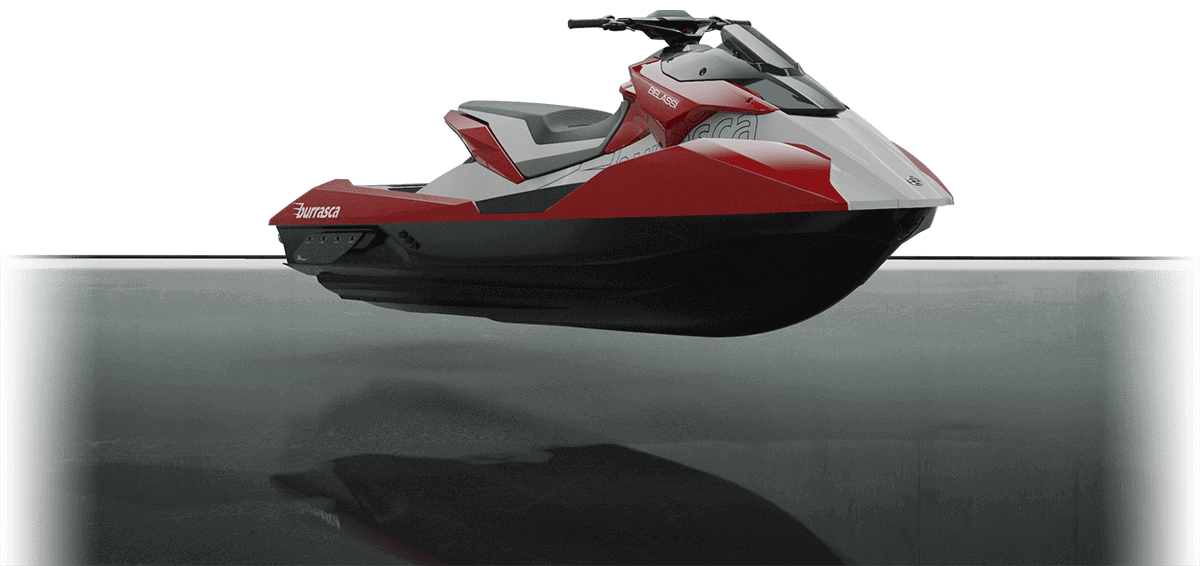 Red Gray Personal Watercraft On Reflective Water Transparent Background PNG Image