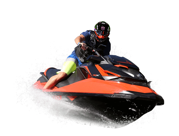 Rider On Orange Jet Ski Spraying Water Transparent Background PNG Image