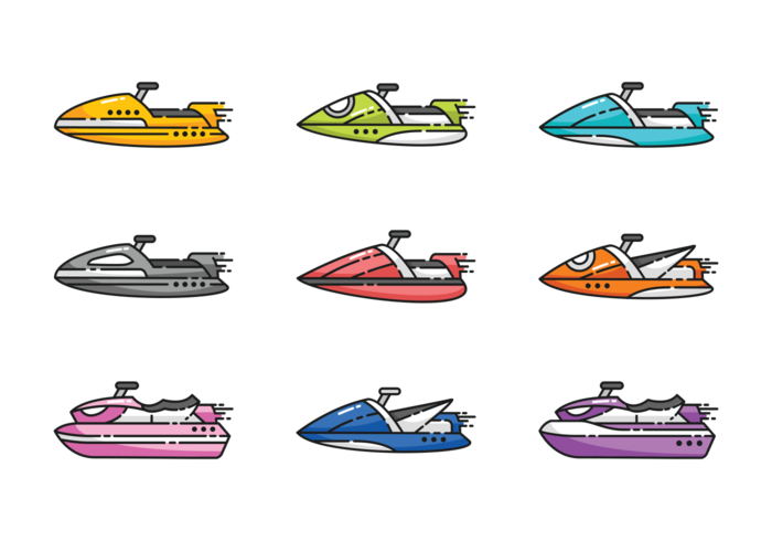 Set Of Six Colorful Miniature Jet Ski Illustrations Transparent Background PNG Image
