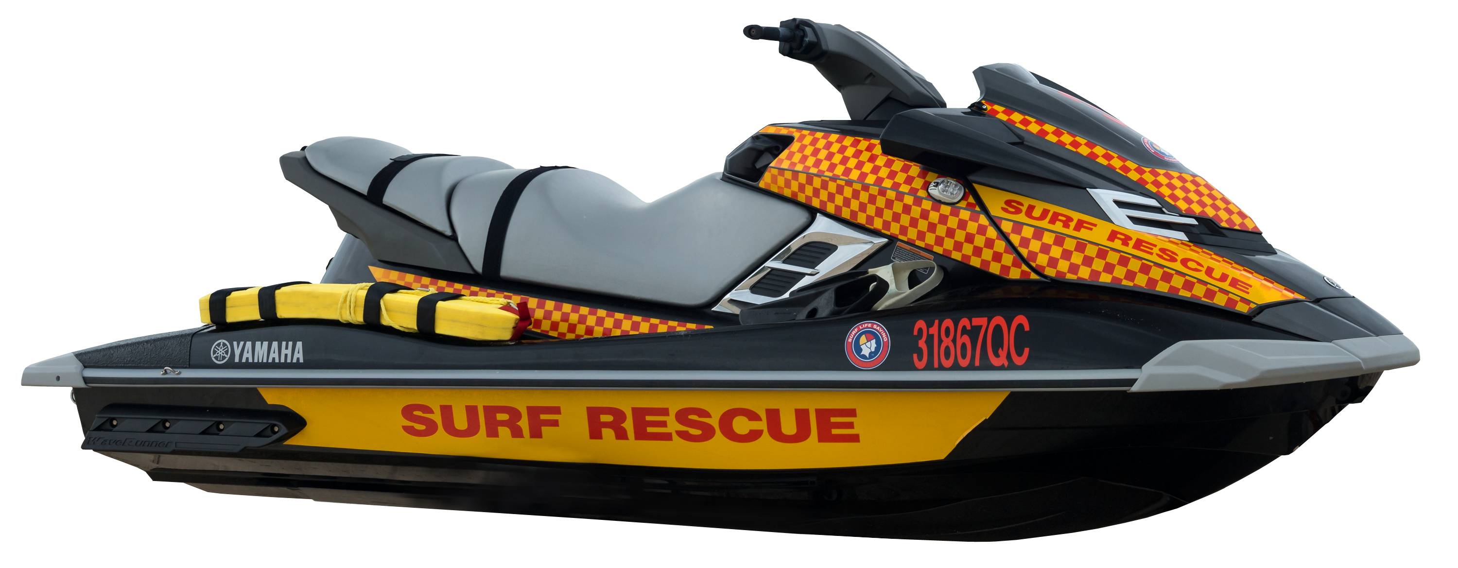 Yellow Black Surf Rescue Personal Watercraft Transparent Background PNG Image