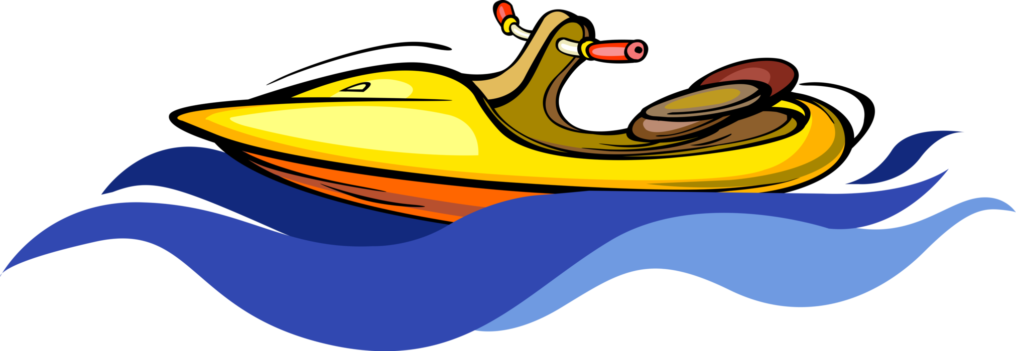 Yellow Jet Ski Cartoon Illustration With Blue Waves Transparent Background PNG Image
