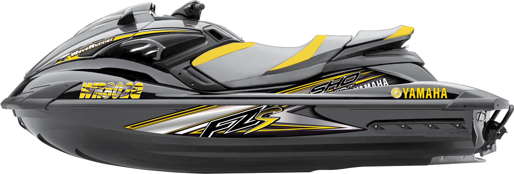 Black Yellow Sport Personal Watercraft Side View Transparent Background PNG Image
