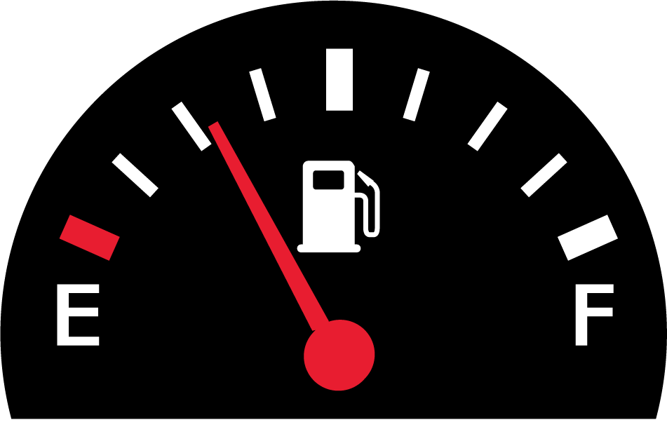 Black Fuel Gauge With Red Needle And White Labels Transparent Background PNG Image