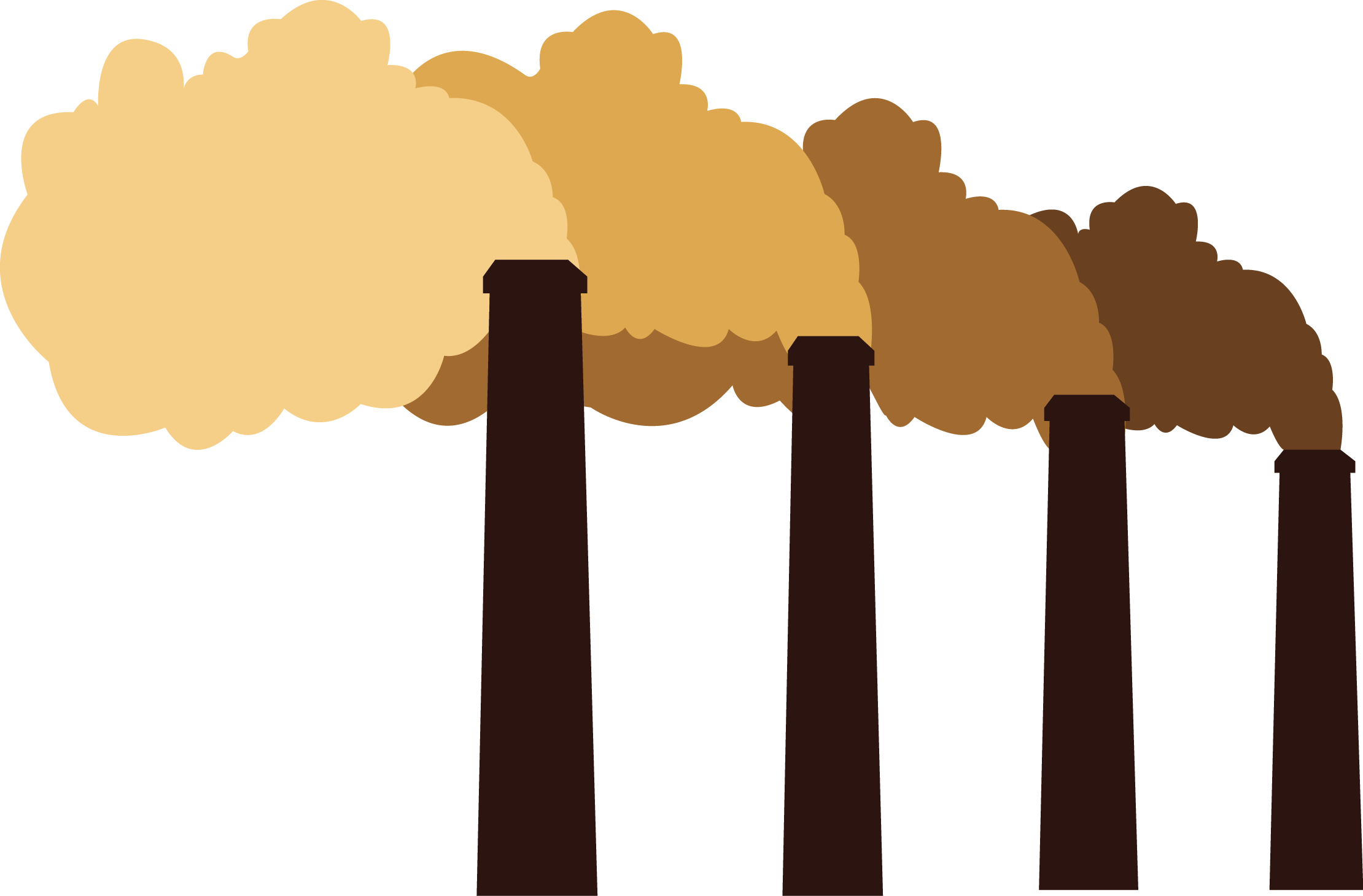 Four Dark Brown Smokestacks with Layered Smoke