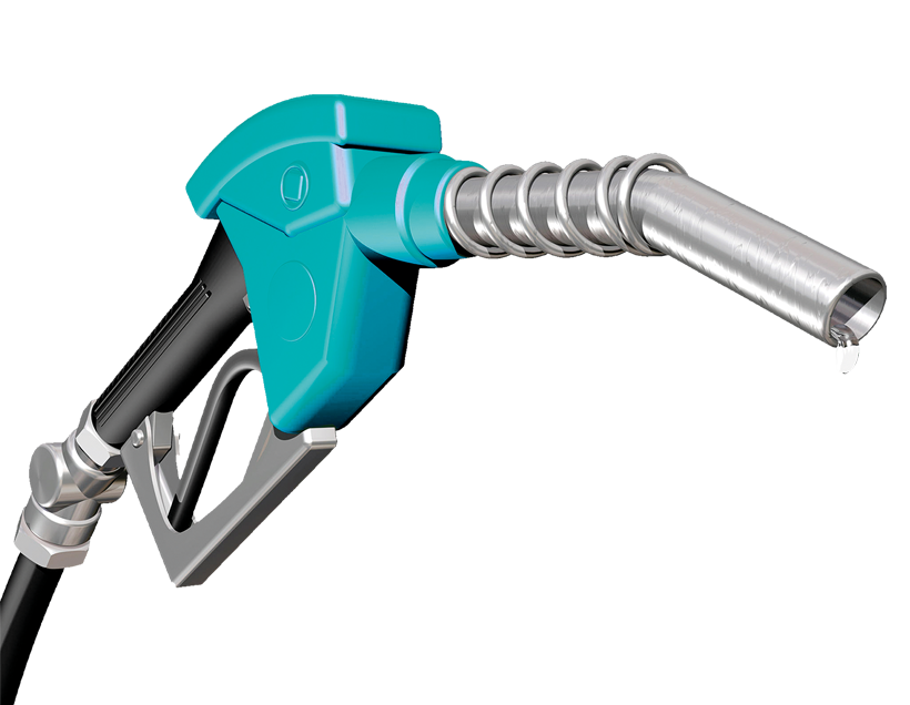 Teal Gasoline Nozzle With Silver Metal Spout Transparent Background PNG Image