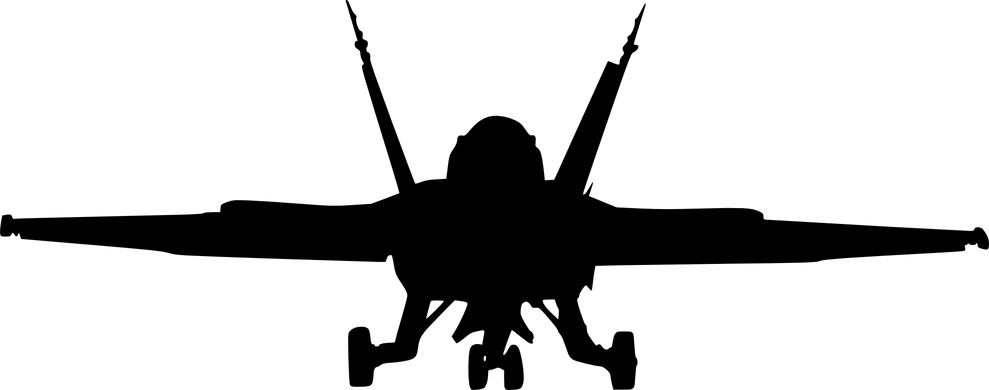Black Fighter Jet Front View Silhouette With Weapons Transparent Background PNG Image