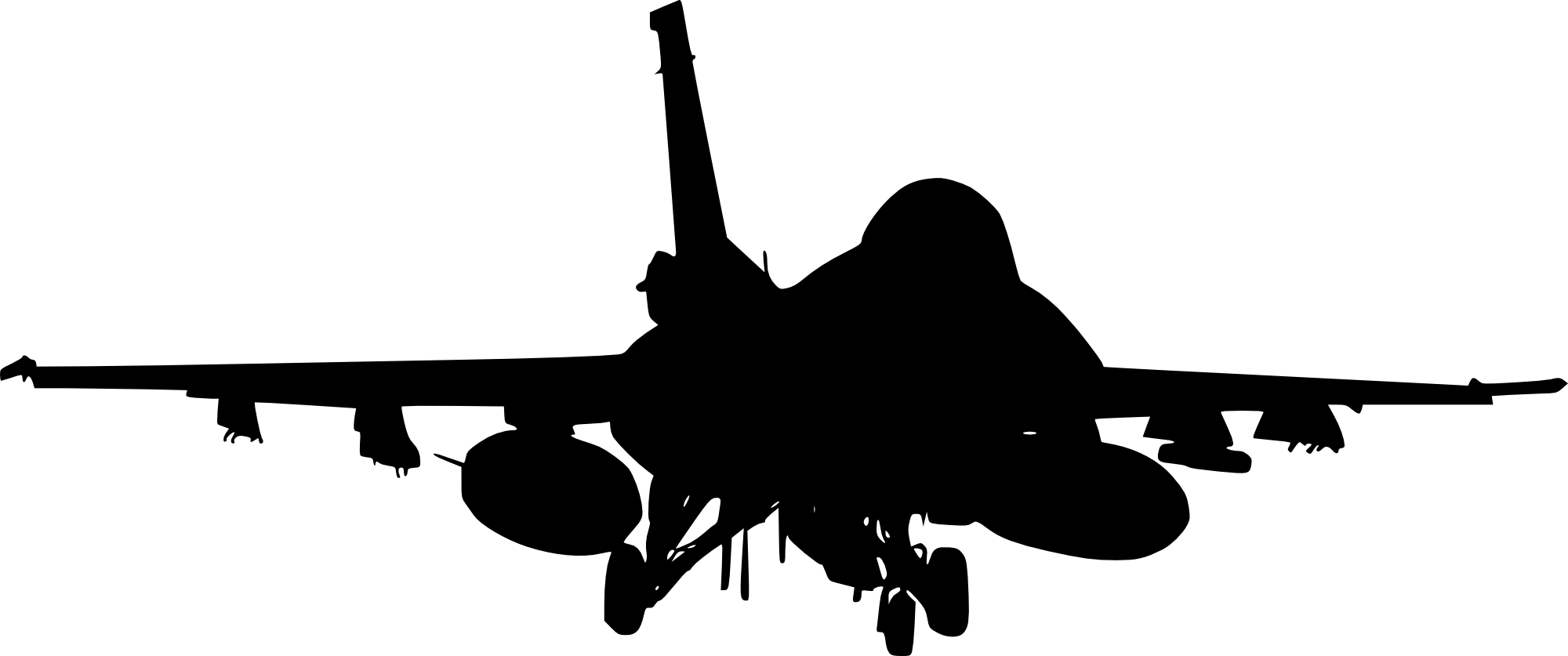 Black Fighter Jet Head On Silhouette With Landing Gear Transparent Background PNG Image