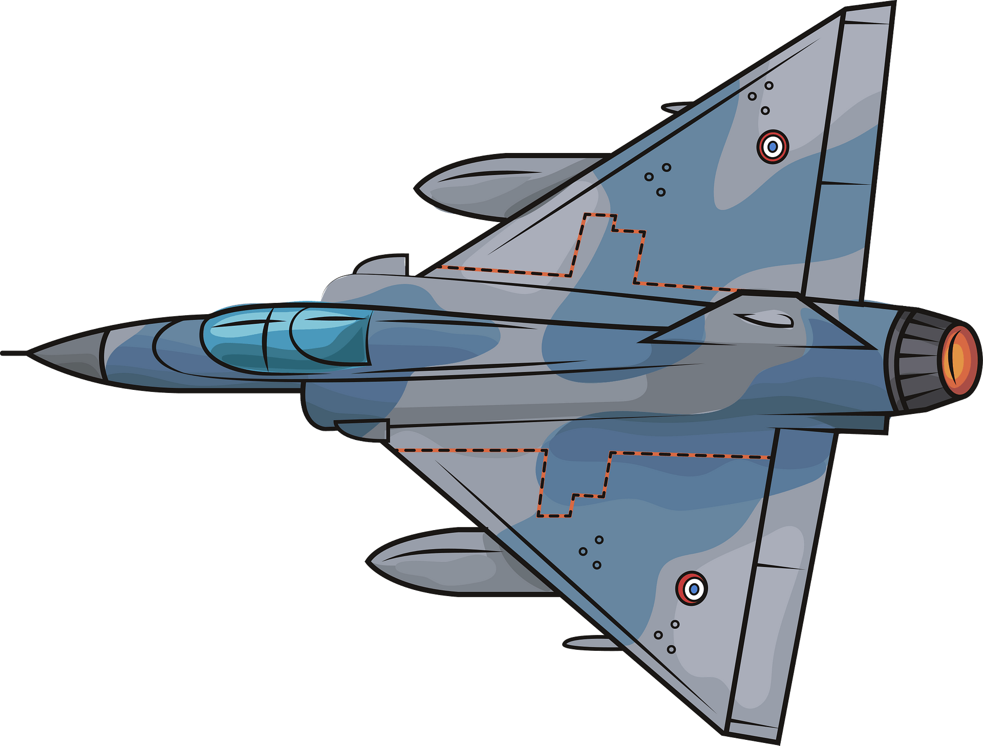 Blue Gray Fighter Jet Top View Illustration Transparent Background PNG Image