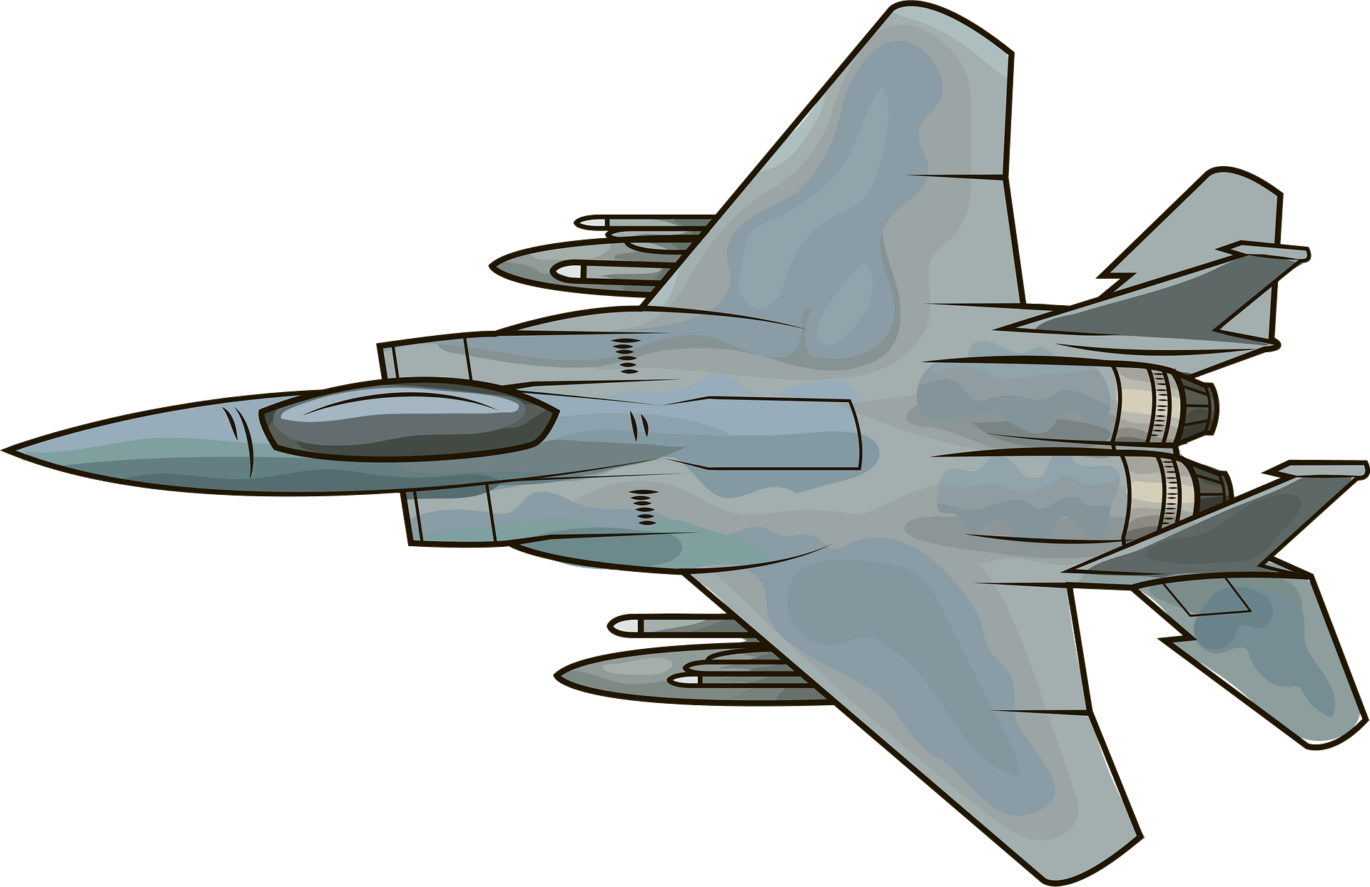 Gray Twin Engine Fighter Jet Top View Illustration Transparent Background PNG Image