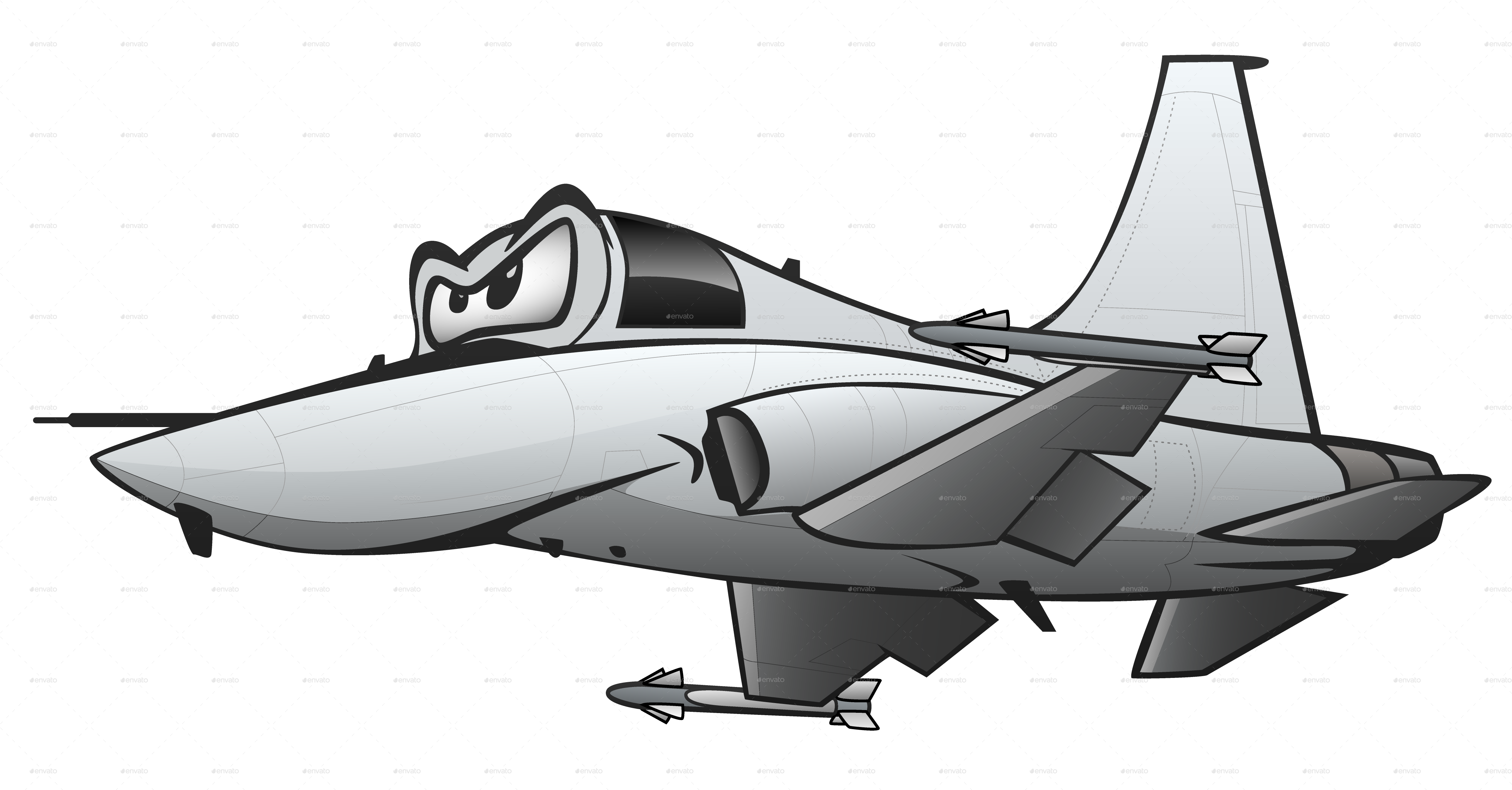 Simple Gray Cartoon Fighter Jet Line Illustration Transparent Background PNG Image