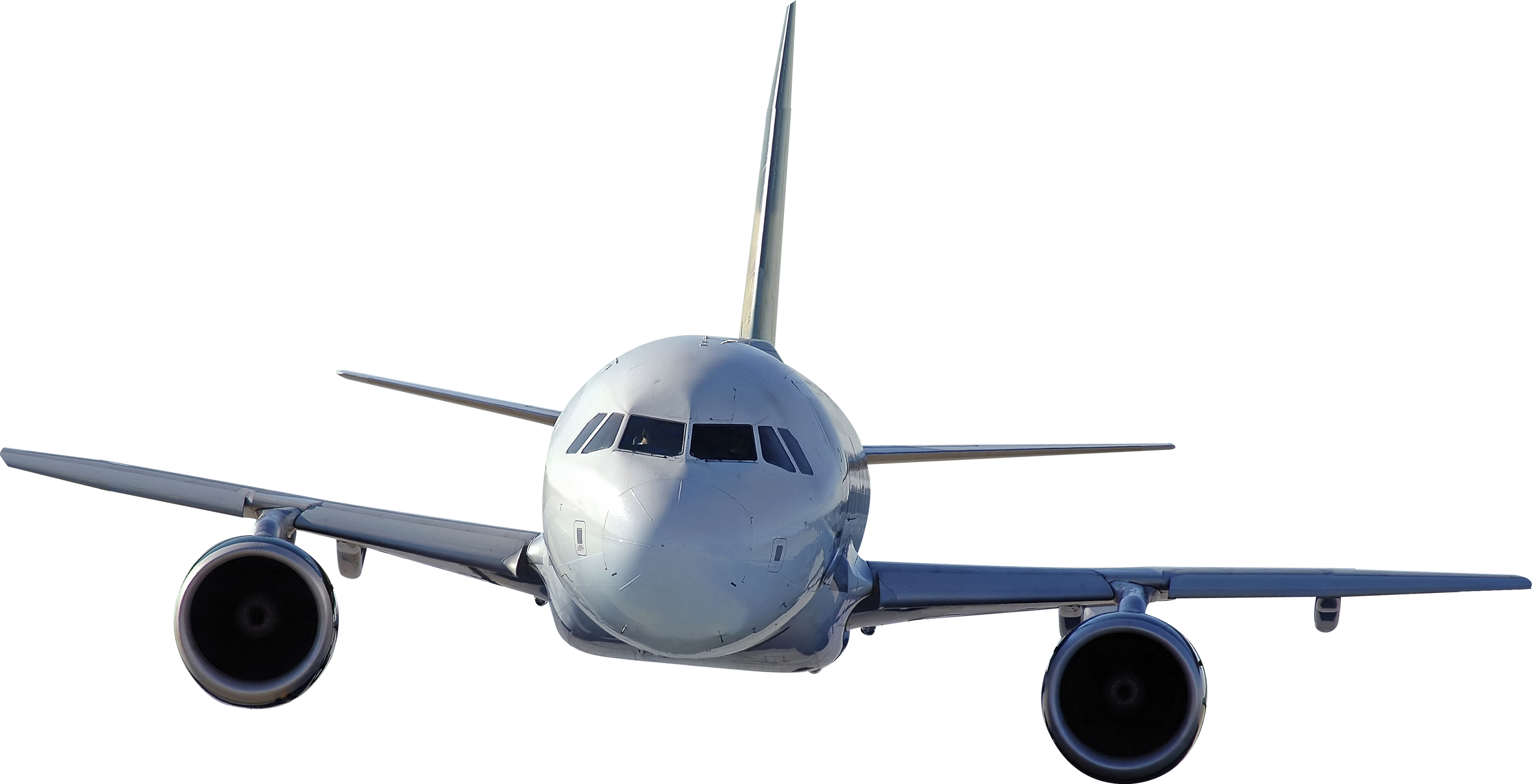 White Passenger Airliner Front View In Flight Transparent Background PNG Image