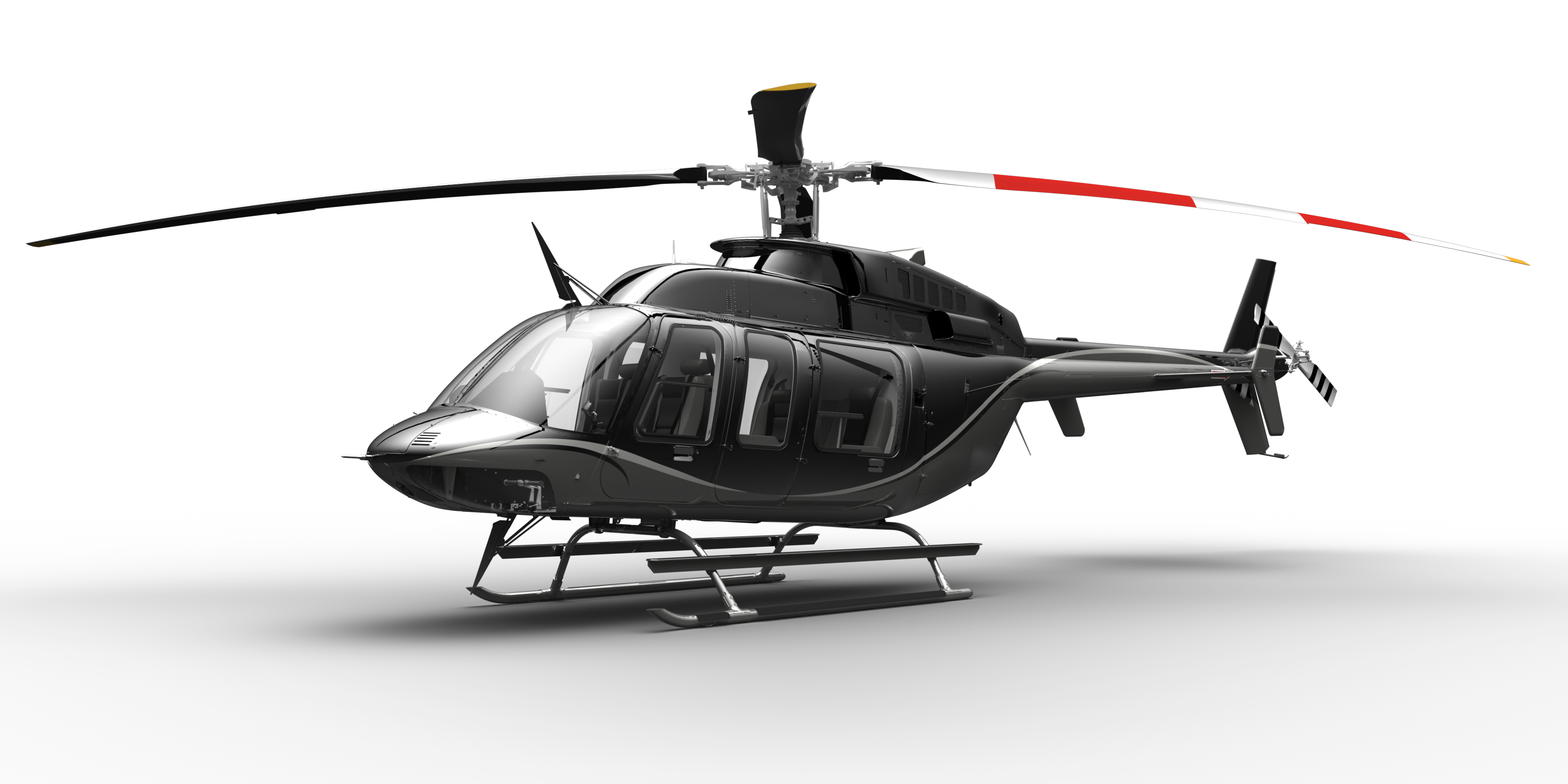 Black Civilian Helicopter With Red Rotor Accent Helicopter PNG Artwork