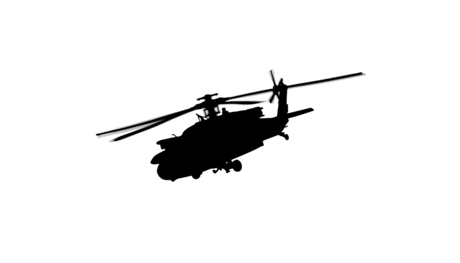 Black Military Helicopter Silhouette Side View PNG Silhouette Graphic