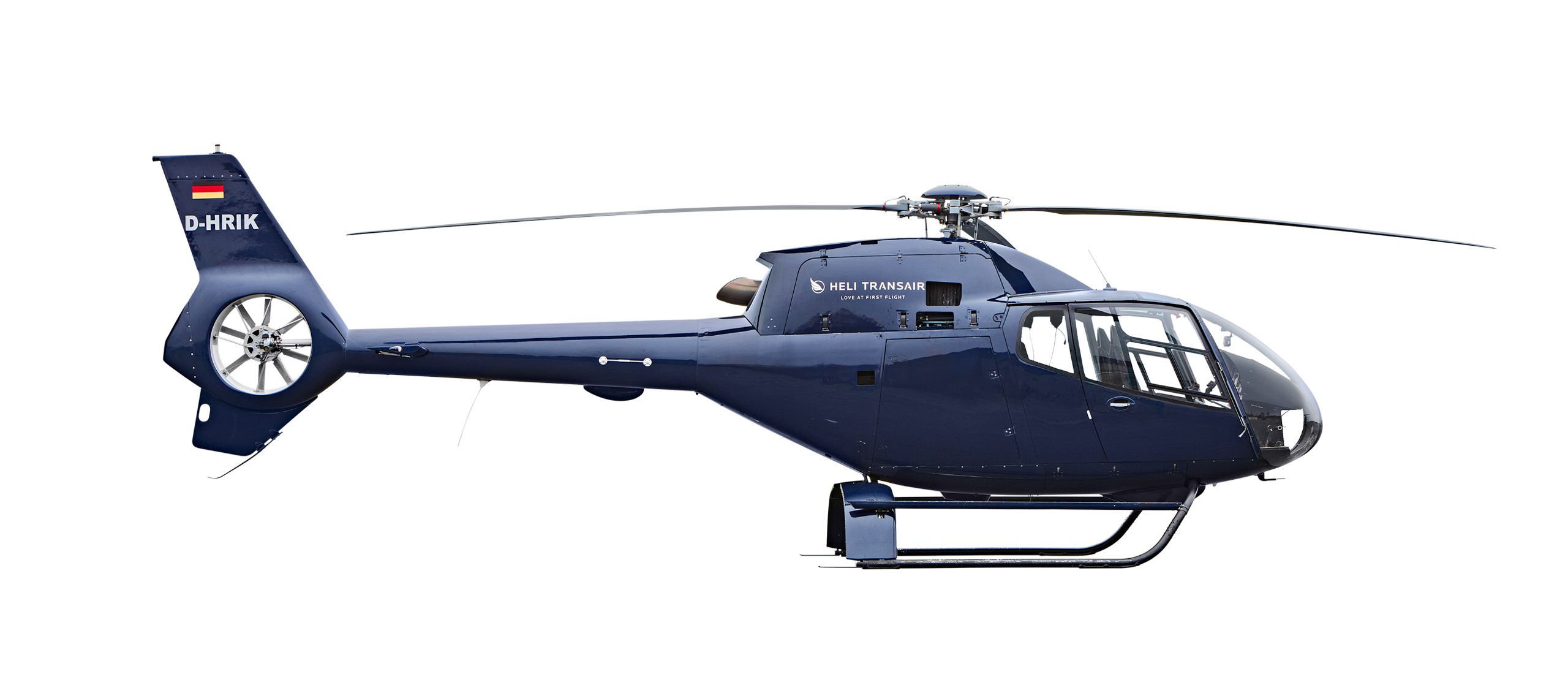 Blue Civilian Helicopter Side View With Landing Skids Transparent PNG Graphic