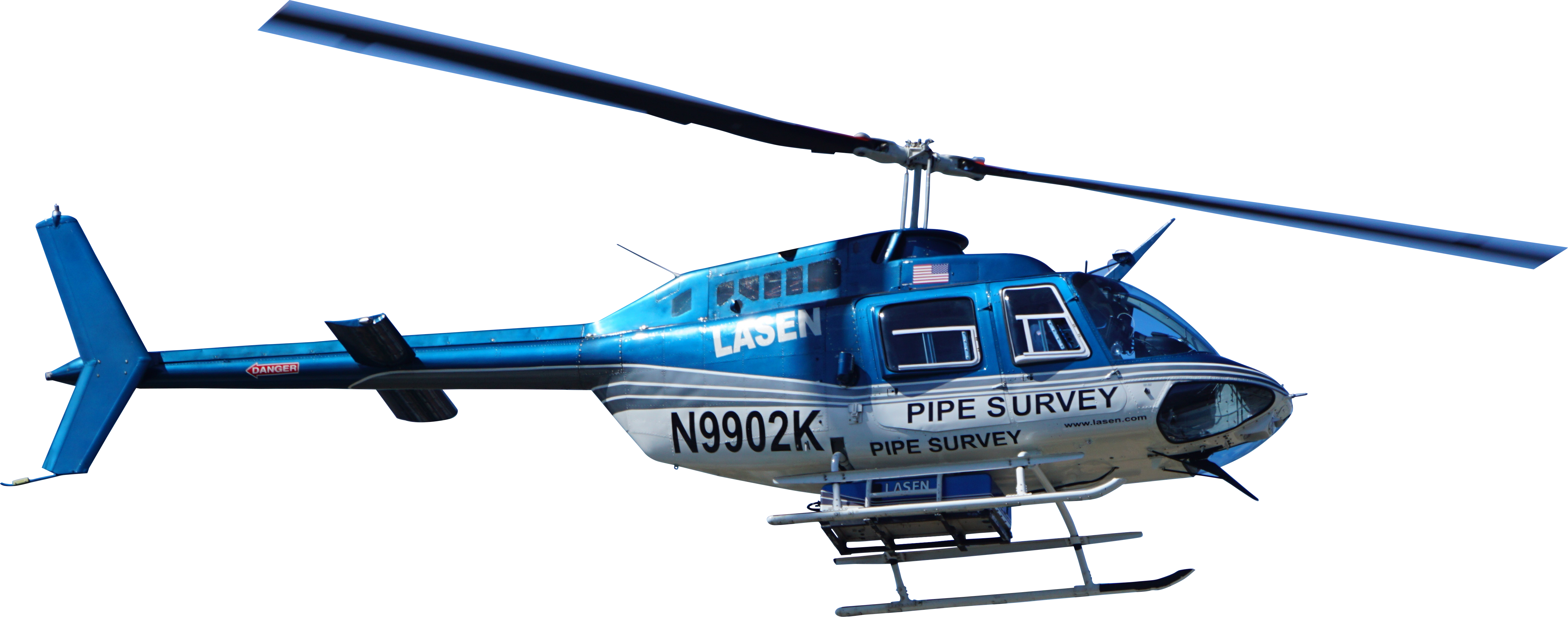 Blue White Civilian Helicopter In Flight Helicopter PNG Artwork