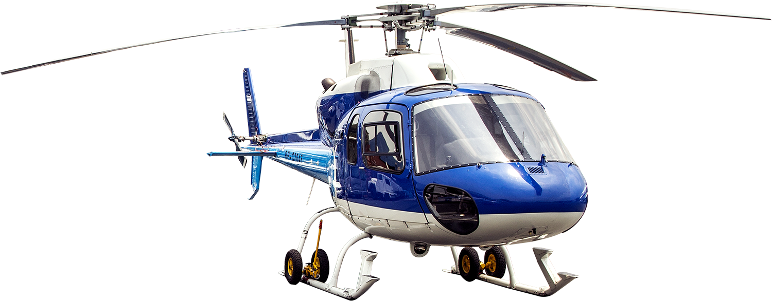 Blue White Helicopter Front View With Landing Gear Helicopter PNG Graphic