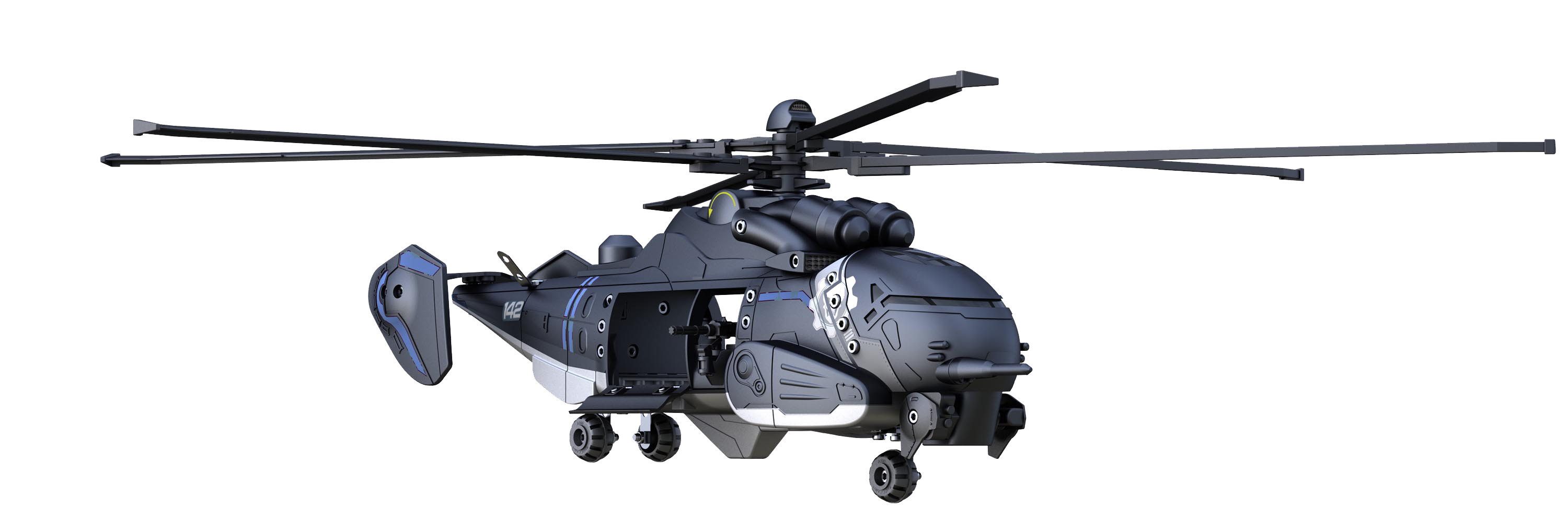 Dark Gray Military Transport Helicopter In Flight PNG Aircraft Illustration