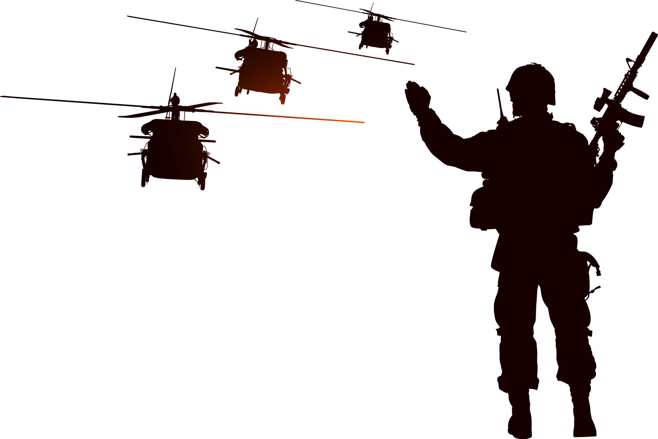 Soldier With Helicopters Flying In Background Illustration Military PNG Artwork