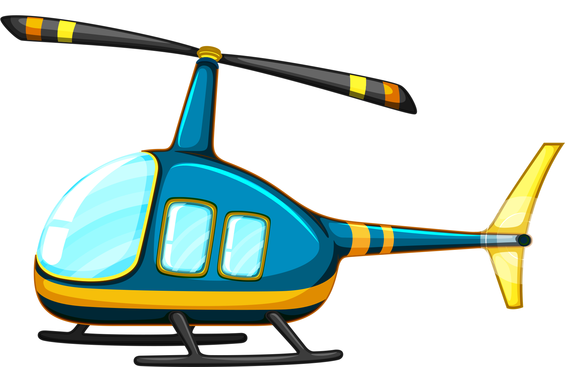 Turquoise Yellow Cartoon Helicopter With Large Windows Colorful PNG Illustration