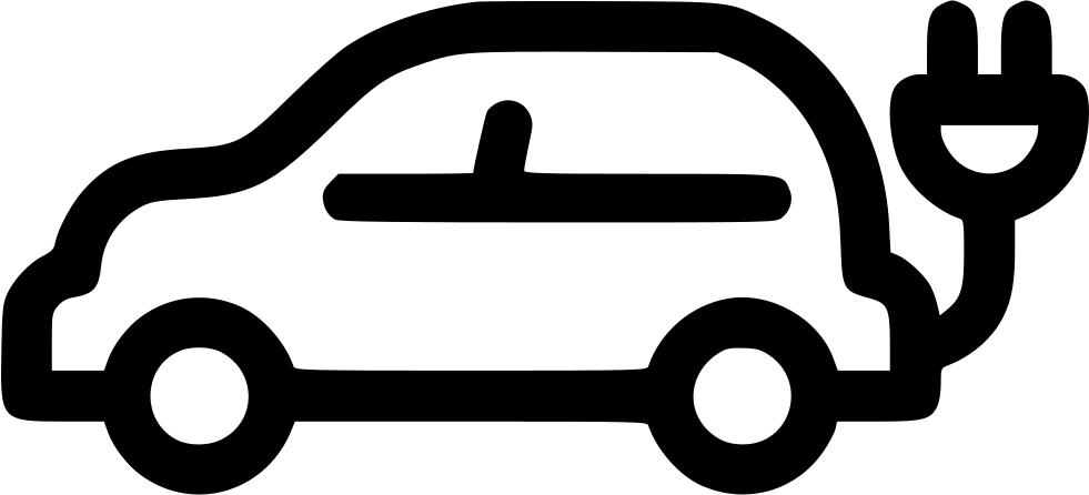 Black Electric Car With Charging Plug Outline PNG EV Icon
