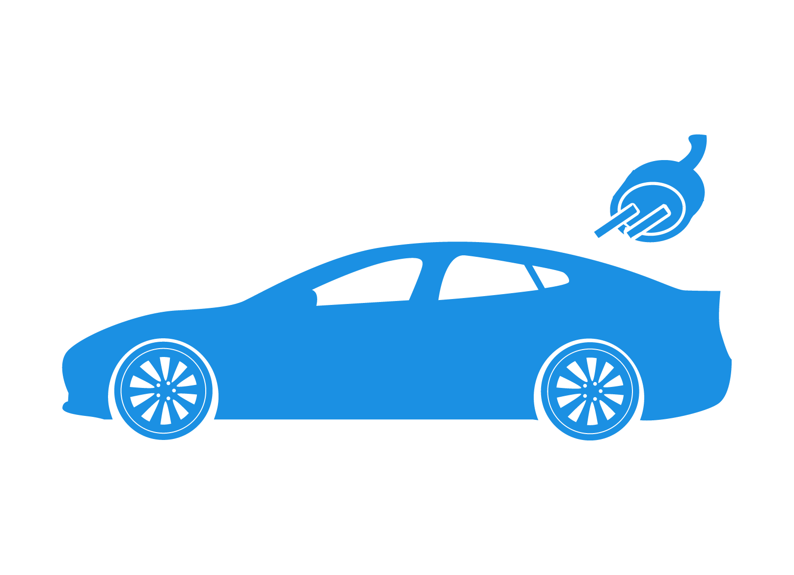 Blue Electric Sedan With Leaf Energy Symbol Transparent PNG Electric Vehicle
