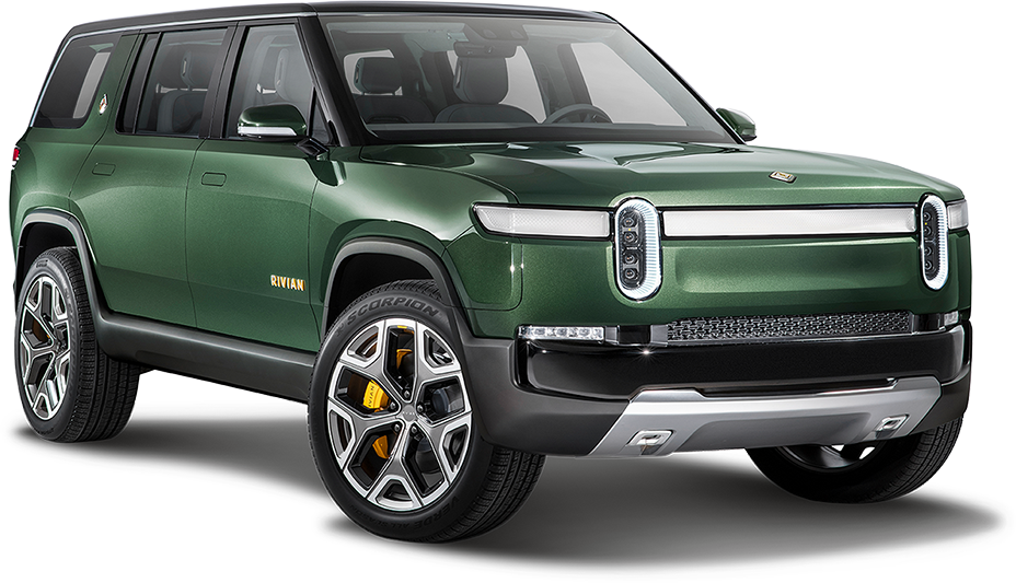 Dark Green Electric SUV Front Three Quarter View Transparent Background PNG Image
