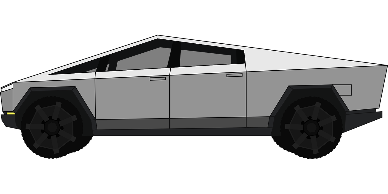 Gray Futuristic Electric Pickup Truck Side View PNG Electric Truck Graphic