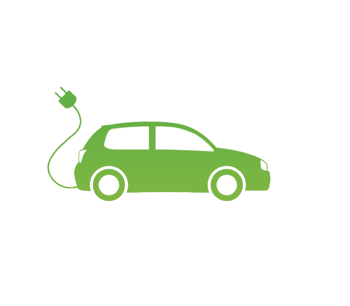 Green Eco Electric Car With Leaf Charging Cable PNG Automotive Clipart