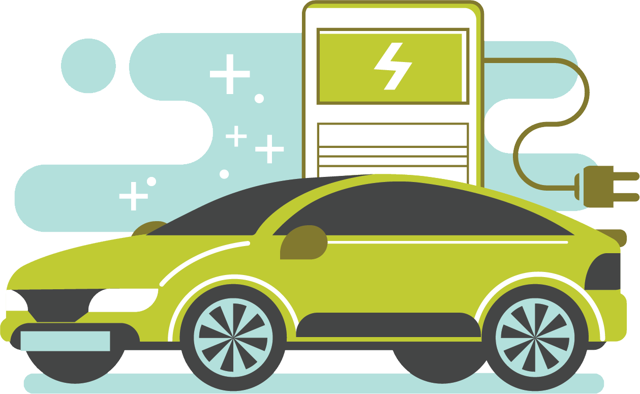 Green Electric Car Charging At Battery Station Illustration PNG Clean Energy Graphic