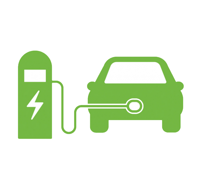 Green Electric Vehicle And Battery Charging Station Icon PNG Clean Energy Illustration