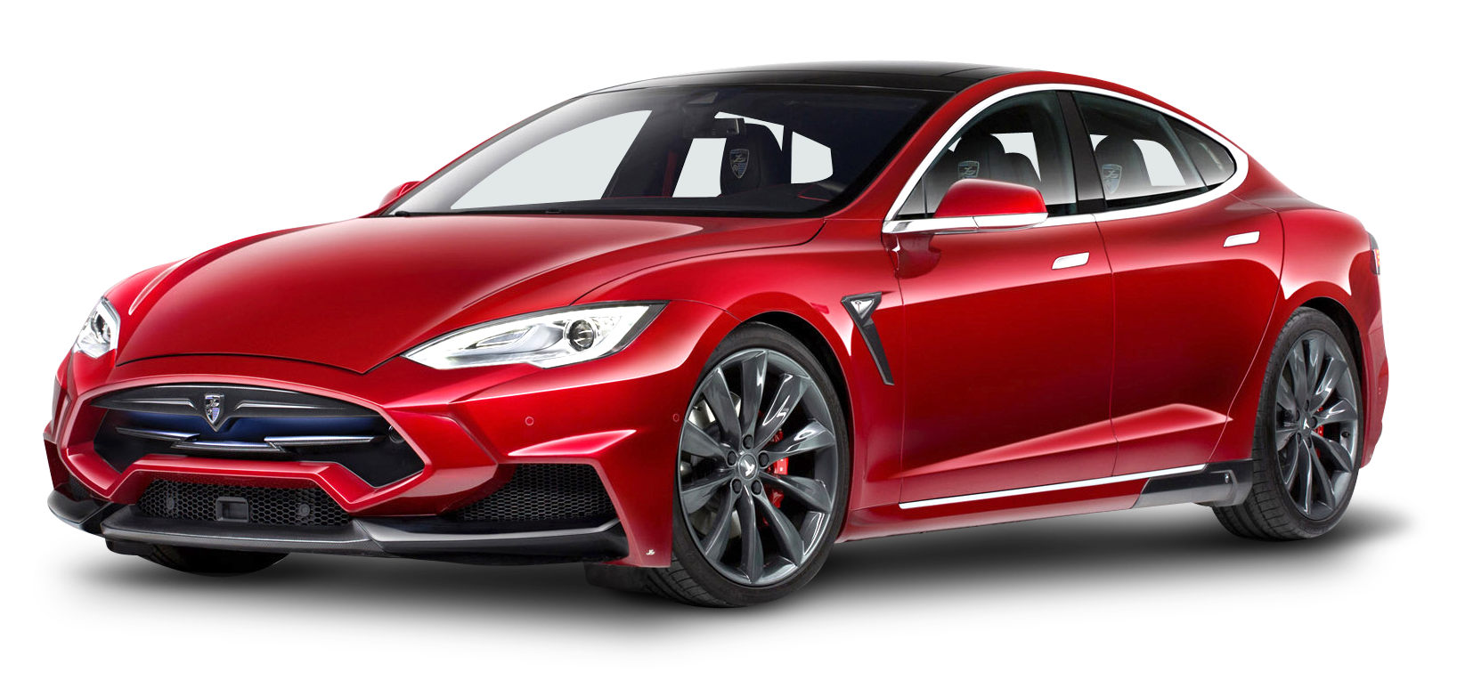 Red Electric Sports Sedan Side View PNG Electric Car Product Image