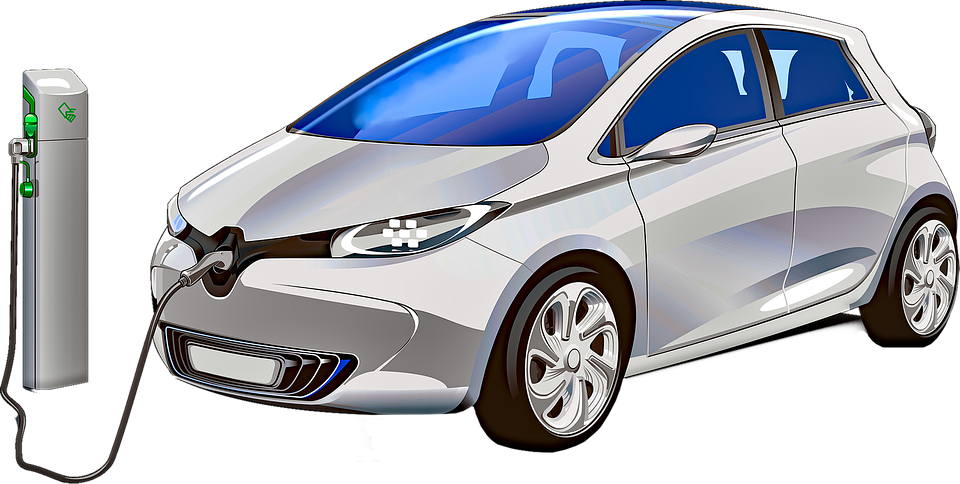 Silver Electric Hatchback Beside Charging Station PNG EV Charging Illustration
