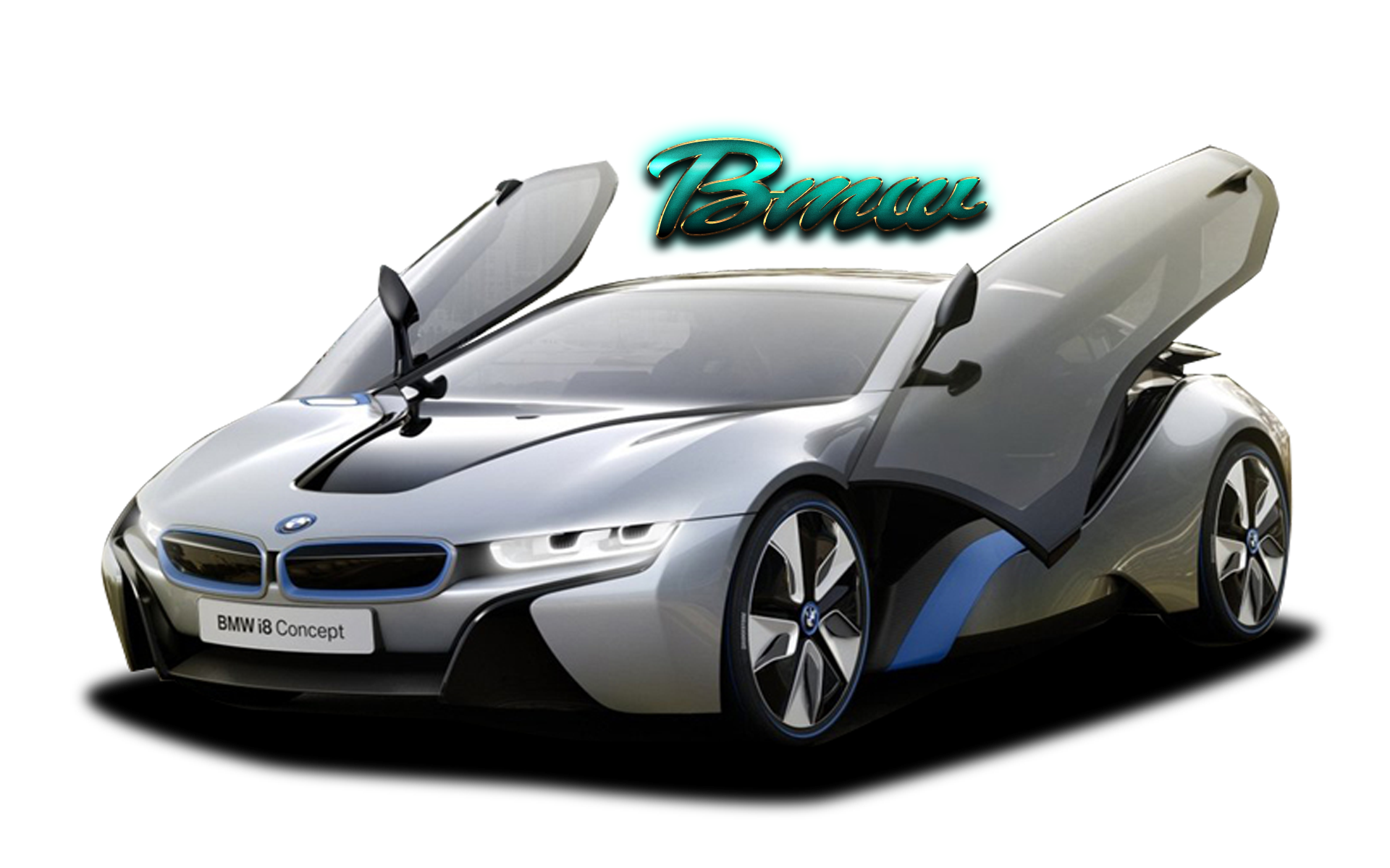 Silver Electric Sports Car With Racing Stripes Automotive PNG Artwork