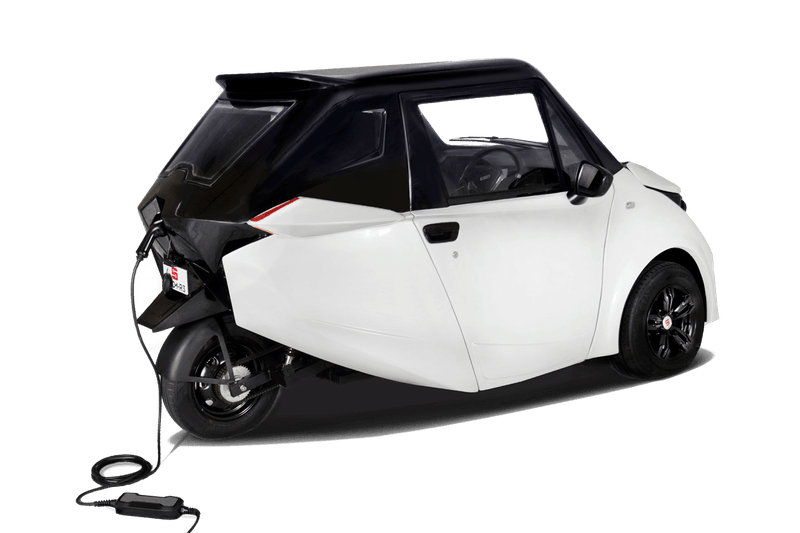 White Compact Electric Car Connected To Charging Cable Transparent PNG Electric Car Clipart